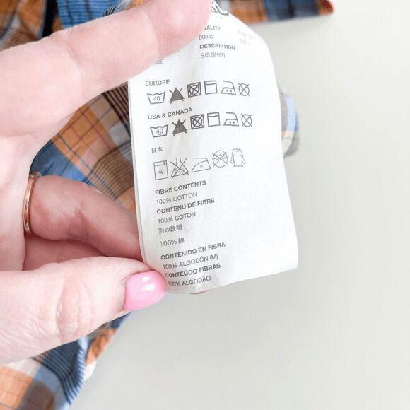 Wesc Mens Shirt Collared Short Sleeve Button Down Orange Blue Medium - Picture 4 of 7